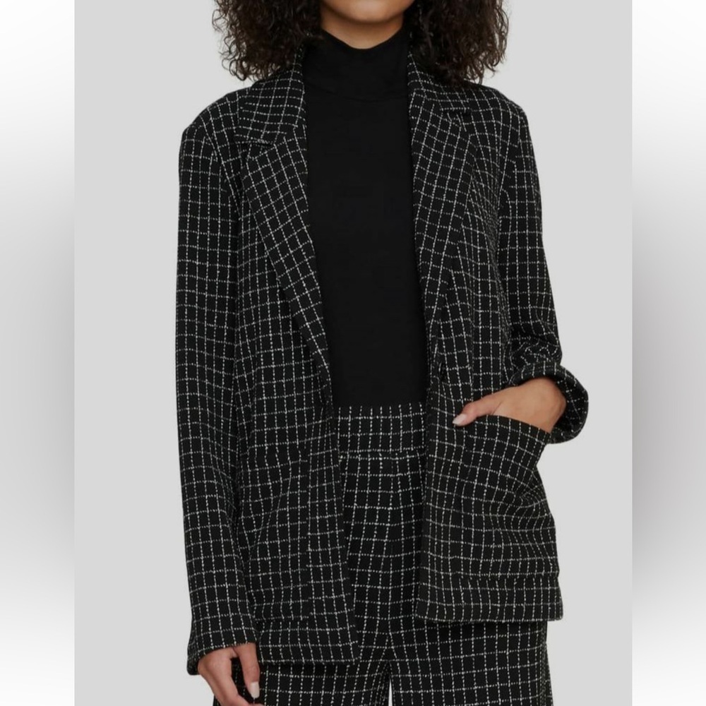 Anthropologie Sanctuary Black Check Boyfriend Button Pocket Classy Jacket Blazer